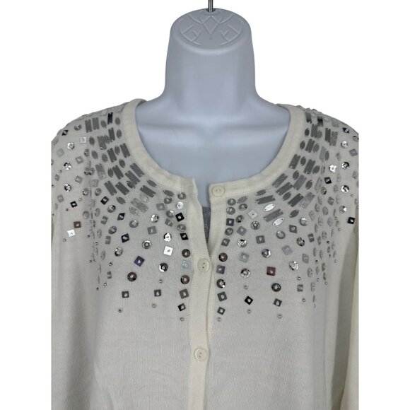 Quacker Factory Faux Twin Set Button-Up Cardigan With Rhinestones Size XL - Picture 2 of 9